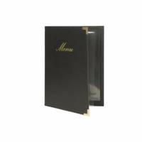Menu Kortholder A5 Securit klassisk viser 4 A5 sider L&aelig;deromslag Sort