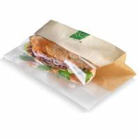 Sandwichpose 330x120x30 mm papir/PLA  Brun/Klar