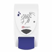 Dispenser manuel Cleans Hands Foam hvid med bl&aring; trykknap til 2ltr patron