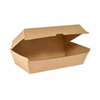 Bakke boks med h&aelig;ngslet l&aring;g 1100 ml pap/pla kraft Brun