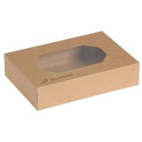 Kage&aelig;ske top og bund L360xB250xH80mm pap med rude i PLA brun