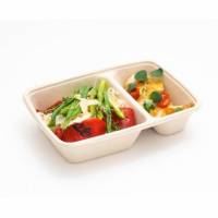 Bakke 2 rum 500+250ml L230xB160xH50mm Bagasse Bionedbrydelig Natur FF