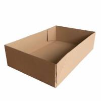 Papkasse bund L585xB375xH146mm b&oslash;lgepap brun benyt inderpose