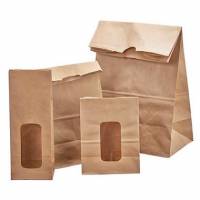 Klodsbundspose L65xB105xH290mm Papir/PE med Rude Brun