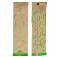 Bestikpose Verive L160xB70mm Tr&aelig; med Kniv Gaffel Spiseske Serviet Natur