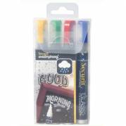 Tuschpen 4 stk Securit medium 2-6 mm Vandfast R&oslash;d/Bl&aring;/Gul/Gr&oslash;n
