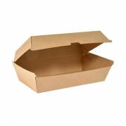 Bakke boks med h&aelig;ngslet l&aring;g 1100 ml pap/pla kraft Brun