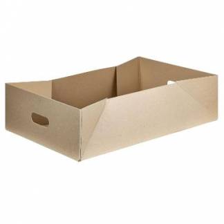 Papkasse 575x375x169 mm med H&aring;ndtag Massiv pap bund Brun