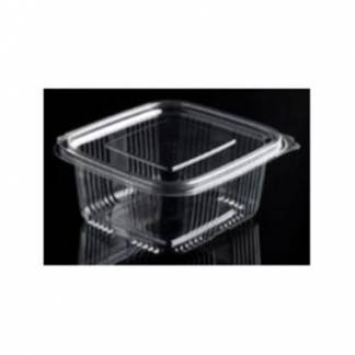 Plastb&aelig;ger Catersource 500 ml 90x105x55 mm firkantet h&aelig;ngslet l&aring;g RPET Klar