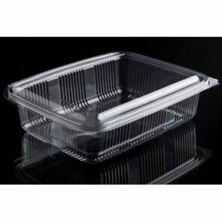 Plastb&aelig;ger Catersource 1250 ml 140x195x60 mm firkantet h&aelig;ngslet l&aring;g RPET Klar