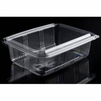 Plastb&aelig;ger Catersource 1500 ml 140x195x70 mm firkantet h&aelig;ngslet l&aring;g RPET Klar