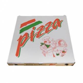 Pizza&aelig;ske 29x29x3 cm hvid med tryk Pizza Buon Appetito