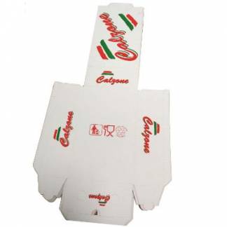 Pizza&aelig;ske 27x17x7 cm Calzone hvid med tryk Pizza Buon Appetito