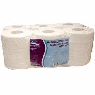 H&aring;ndkl&aelig;derulle Pristine Extra Soft 2-lag &Oslash;19xB22cmxL135m M/Hylse Nyfiber Hvid