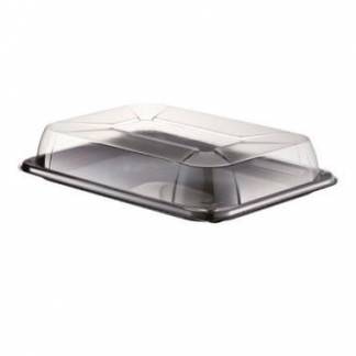 Plastbakke 1-rum 350x240 mm sort fad med l&oslash;st klart l&aring;g RPET