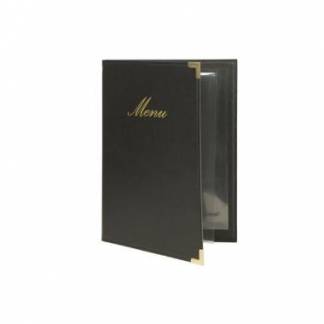 Menu Kortholder A5 Securit klassisk viser 4 A5 sider L&aelig;deromslag Sort