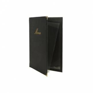 Menu Kortholder A4 Securit klassisk viser 4 A4 sider L&aelig;deromslag Sort