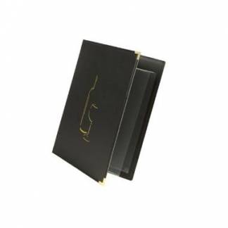 Menu Kortholder Vin A4 Securit viser 4 A4 sider L&aelig;deromslag Sort