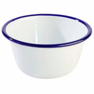 Sk&aring;l 50 cl &Oslash;13xH6 cm Emaljebelagt st&aring;l hvid med bl&aring; kant