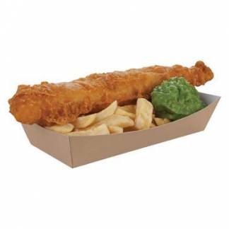 Pommes Frites Bakke XL L220/190xB115/85xH45mm Pap/Plast Brun/Hvid