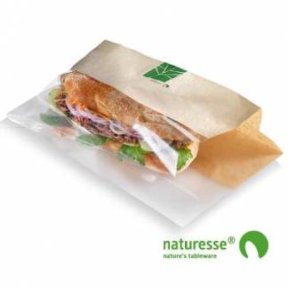 Sandwichpose 280x100x30 mm Papir/PLA Brun/Klar