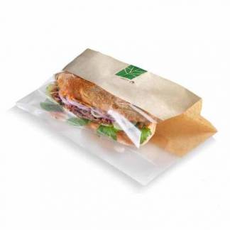 Sandwichpose 210/(2x35)x230 mm papir/PLA Brun/Klar