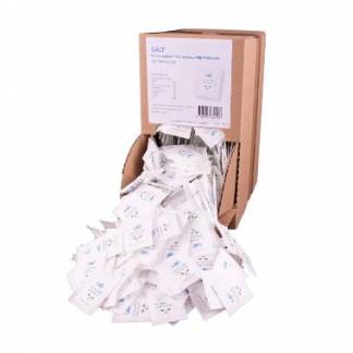 Salt i portionsbrev 0,7 gram Bionebrydelig emballage og i dispenser