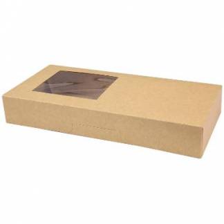 Kage&aelig;ske/Sushi&aelig;ske h&aelig;ngslet l&aring;g L320xB150xH50mm pap med PE og rude i siden brun