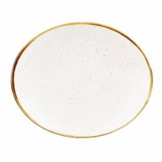 Tallerken Oval Stonecast 16x19.2cm Porcel&aelig;n Vanilje