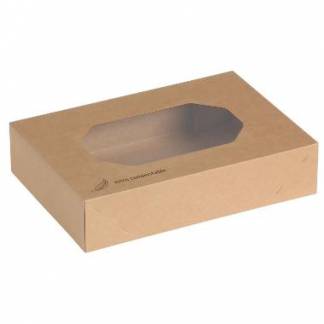 Kage&aelig;ske top og bund L360xB250xH80mm pap med rude i PLA brun