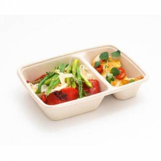 Bakke 2 rum 500+250ml L230xB160xH50mm Bagasse Bionedbrydelig Natur FF