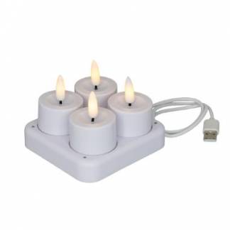 LED-Fyrfadslys 4 stk genopladelig &Oslash;4,1xH5cm hvid med ladestation