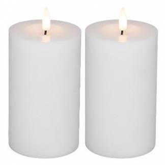 LED-Bloklys 2 stk genopladelig &Oslash;7,5xH15cm uden ladestation hvid