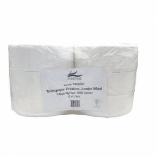 Toiletpapir Pristine Jumbo Maxi 1-lag &Oslash;27cm L600mxB9.1cm Nyfiber Hvid