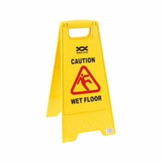 Advarselsskilt p&aring; engelsk CAUTION - WET FLOOR L30xB29,5xH61cm BOPP gul