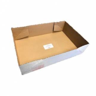 Papkasse l&aring;g L593xB387xH146mm b&oslash;lgepap hvid benyt inderpose