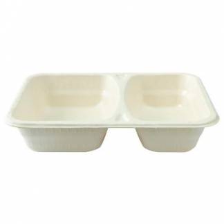 Bakke 2-rum Firkant 640/465ml L227xB178xH45mm Tr&aelig;fibermasse Bionedbrydelig Hvid