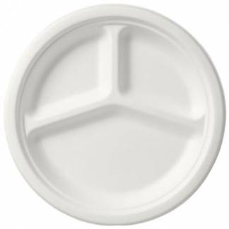 Tallerken &Oslash;26cm 3-rum Bagasse Hvid