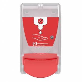 Dispenser SCJP Sanitise Manuel gennemsigtig/r&oslash;d til 1ltr patron