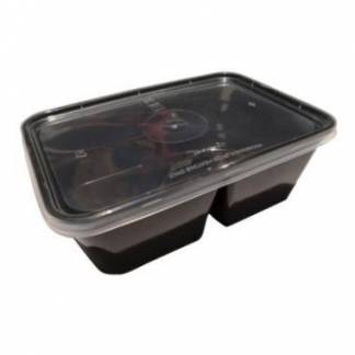 Plastbakke 2-rum 800 ml 175x120x58 mm Sort til Microovn med L&aring;g