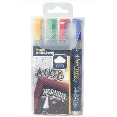 Tuschpen 4 stk Securit medium 2-6 mm Vandfast R&oslash;d/Bl&aring;/Gul/Gr&oslash;n