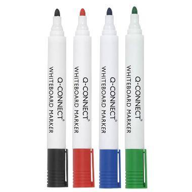 Whiteboard marker Q-connect bl&aring;, r&oslash;d, sort, gr&oslash;n rund spids 2-3 mm