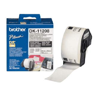 DK11208 38 x 90 mm, 400 stk. Sort tekst / Hvid tape tape original