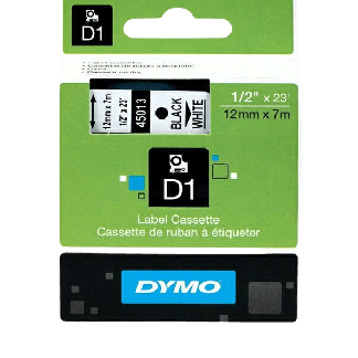 D1 45013 12 mm x 7 m S0720530 Sort tekst / Hvid tape tape original