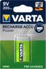 Batteri Varta Recharge Power 9V 200mAh 1stk/pak genoplad. blister