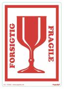 Etiket 'FORSIGTIG GLAS' 148x210mm rød 250stk 
