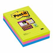 Post-it notes Super Sticky ass. linieret 101x152mm 3blk/pak