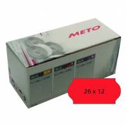Etiket Meto 26x12mm neon rød permanent lim 2 1500stk/rul
