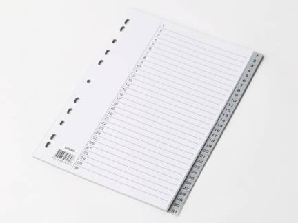 Plastregister gr&aring; A4 m/kartonforblad 1-31