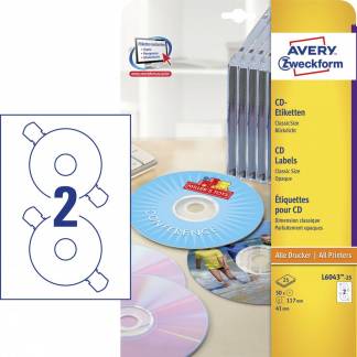 CD-labels Avery laser/inkjet Ø117mm 50stk/pak L6043-25